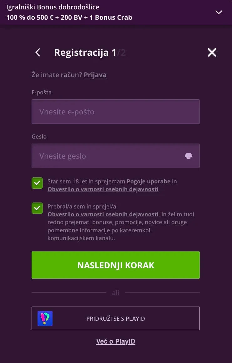 Prijavnica v Malinacasino